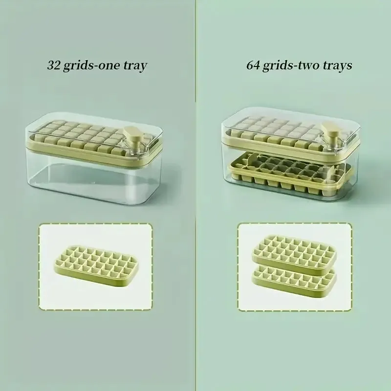 101oz. Ice Cube Tray Set - 64 Pcs Silicone Ice Cube Tray With Lid & Bin