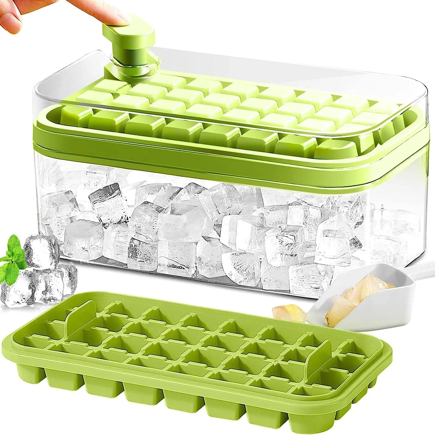 101oz. Ice Cube Tray Set - 64 Pcs Silicone Ice Cube Tray With Lid & Bin