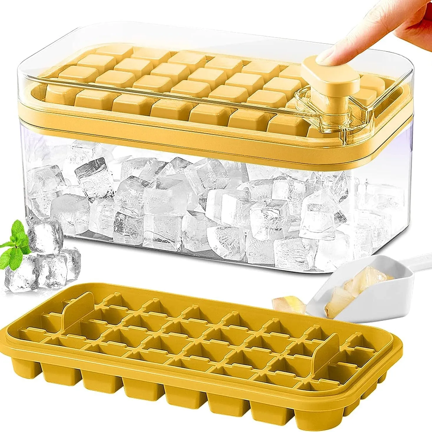 101oz. Ice Cube Tray Set - 64 Pcs Silicone Ice Cube Tray With Lid & Bin
