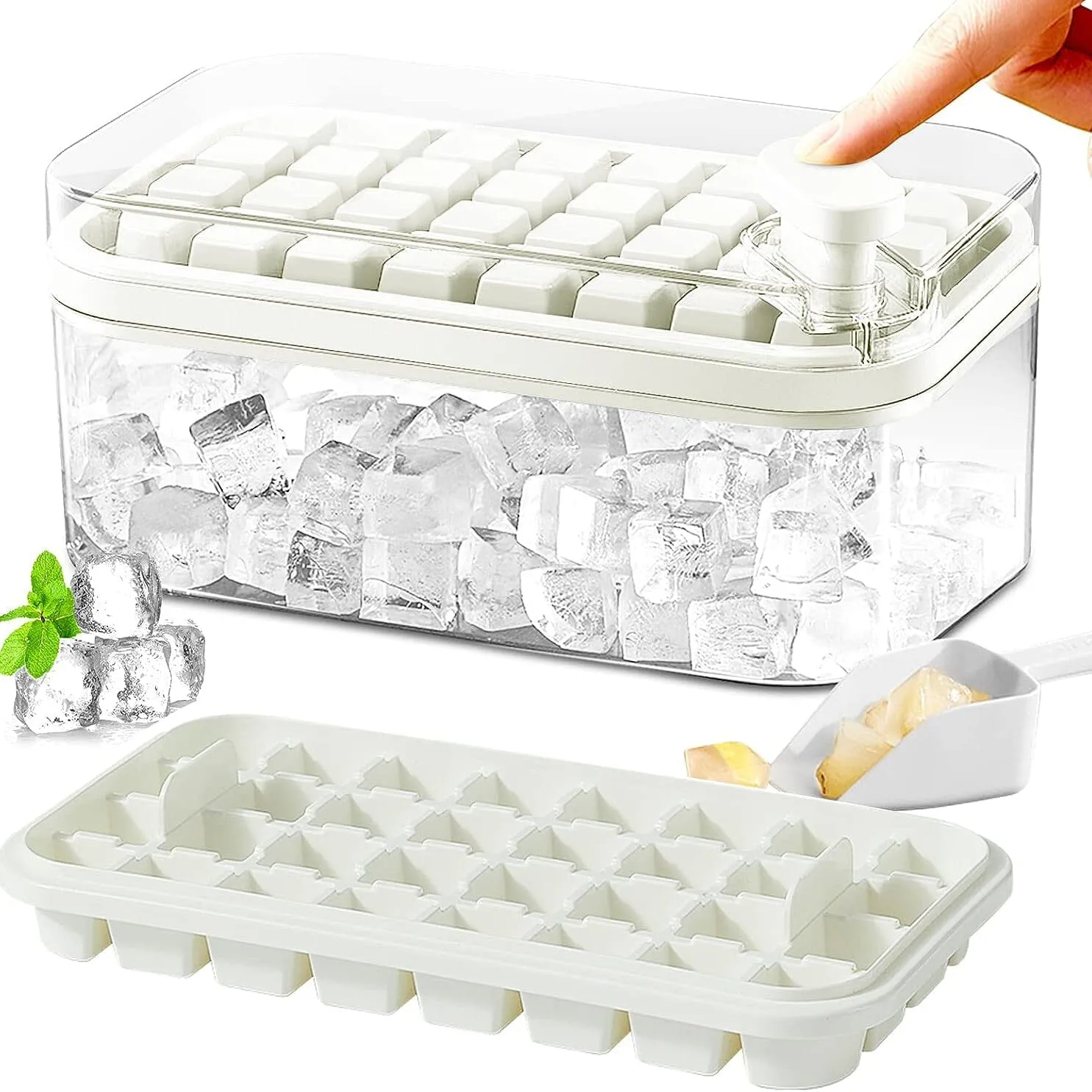 101oz. Ice Cube Tray Set - 64 Pcs Silicone Ice Cube Tray With Lid & Bin