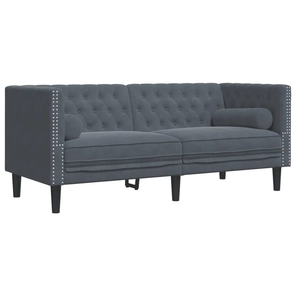 2 Piece Chesterfield Sofa Set with Bolsters Dark Gray Velvet