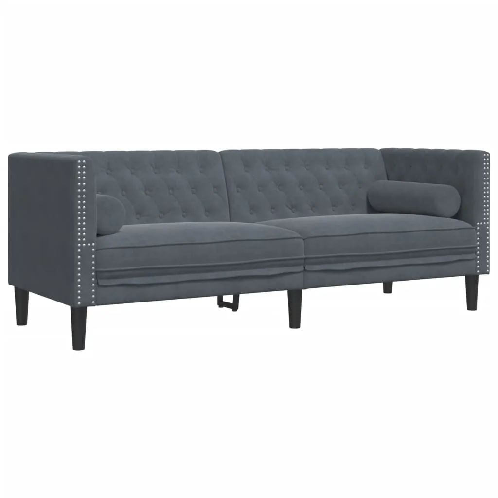 2 Piece Chesterfield Sofa Set with Bolsters Dark Gray Velvet
