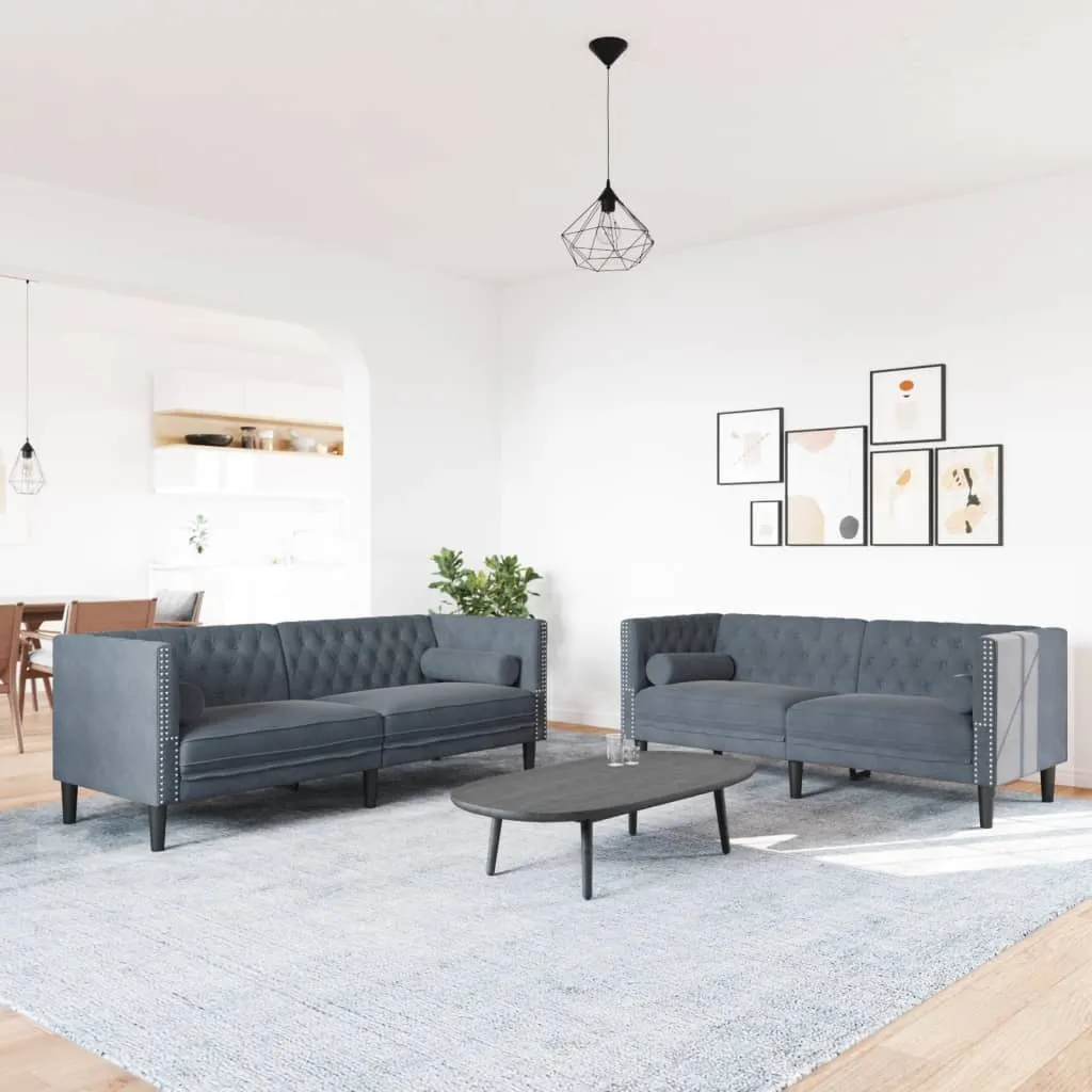 2 Piece Chesterfield Sofa Set with Bolsters Dark Gray Velvet