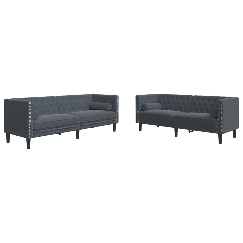 2 Piece Chesterfield Sofa Set with Bolsters Dark Gray Velvet