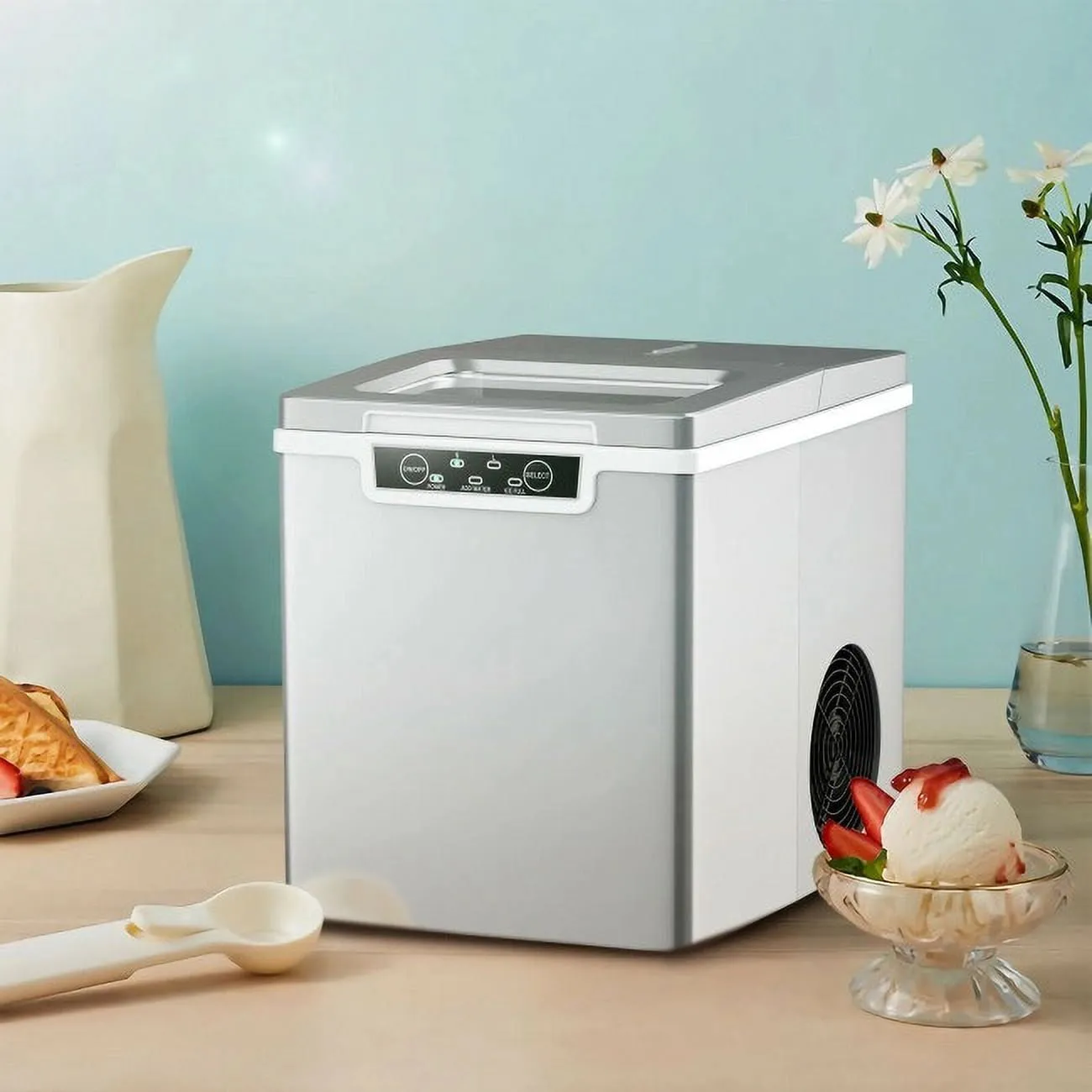 2 Quart Portable Ice Maker Machine with Scoop and Basket - Makes Ice in 7 Minutes