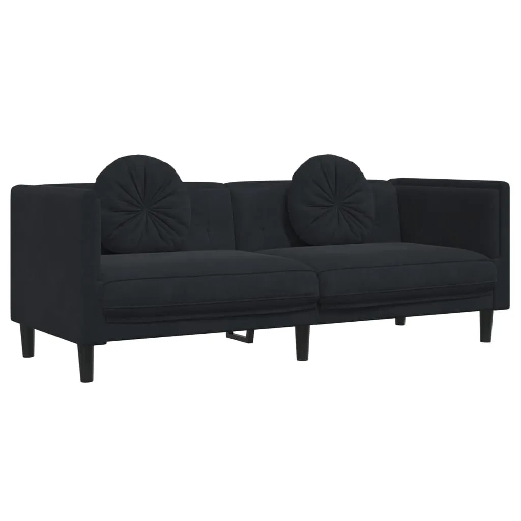 3 Piece Sofa Set with Pillows Black Velvet