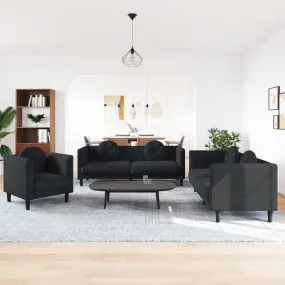 3 Piece Sofa Set with Pillows Black Velvet