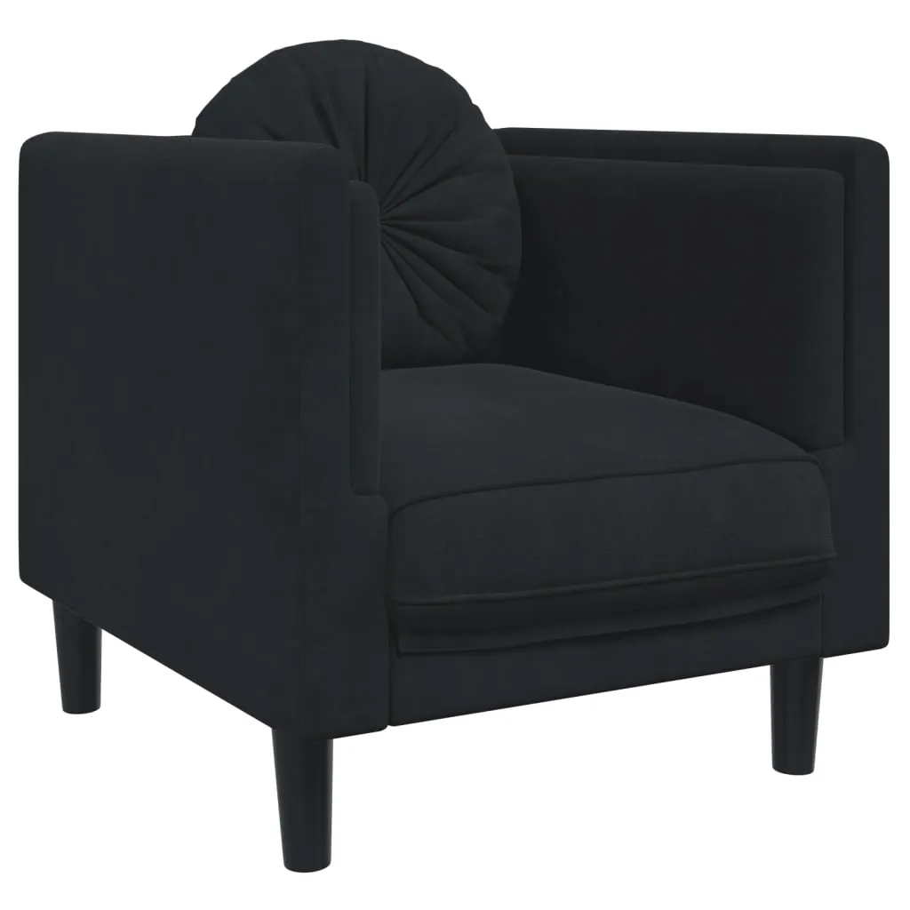 3 Piece Sofa Set with Pillows Black Velvet