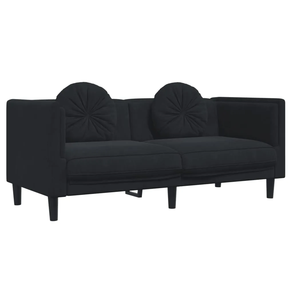 3 Piece Sofa Set with Pillows Black Velvet