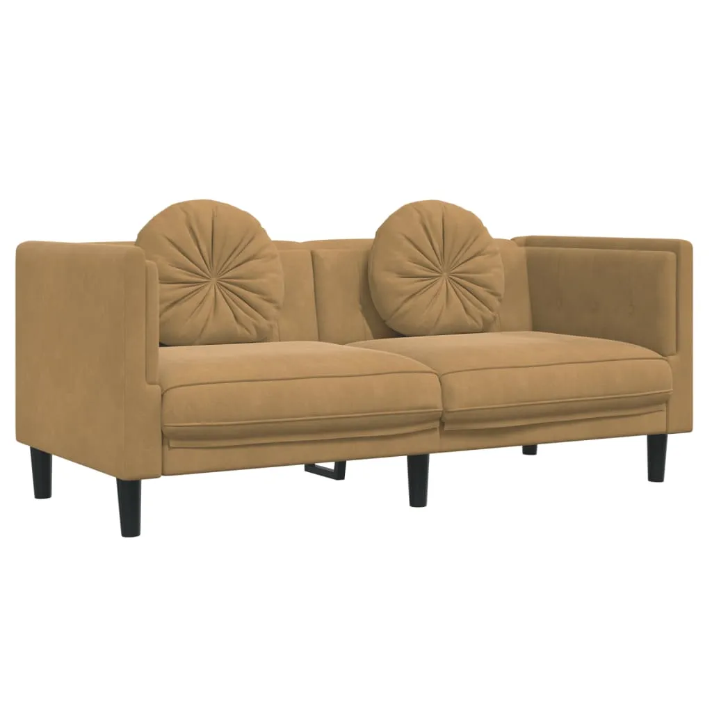 3 Piece Sofa Set with Pillows Brown Velvet