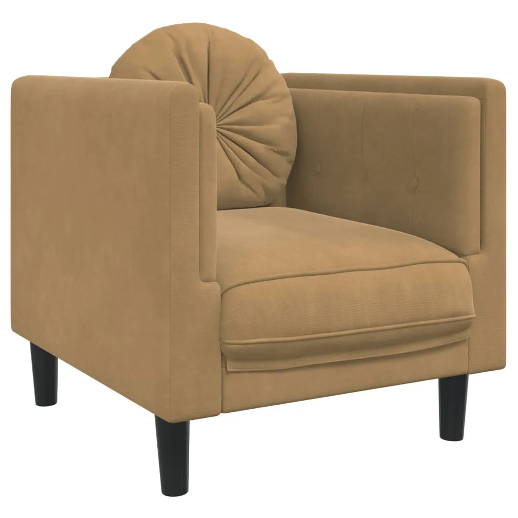 3 Piece Sofa Set with Pillows Brown Velvet