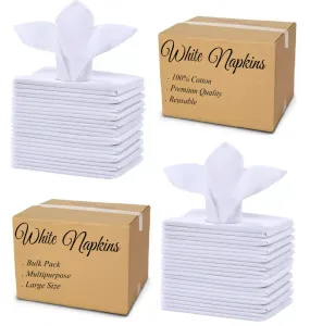 300 Pcs Cotton Cloth Napkins 250TC Hotel Quality Wedding Party Large Size White Napkin