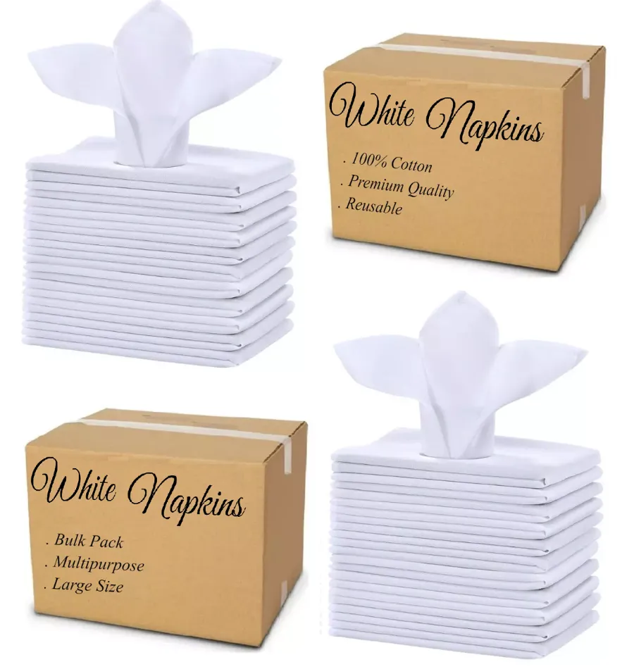 300 Pcs Cotton Cloth Napkins 250TC Hotel Quality Wedding Party Large Size White Napkin