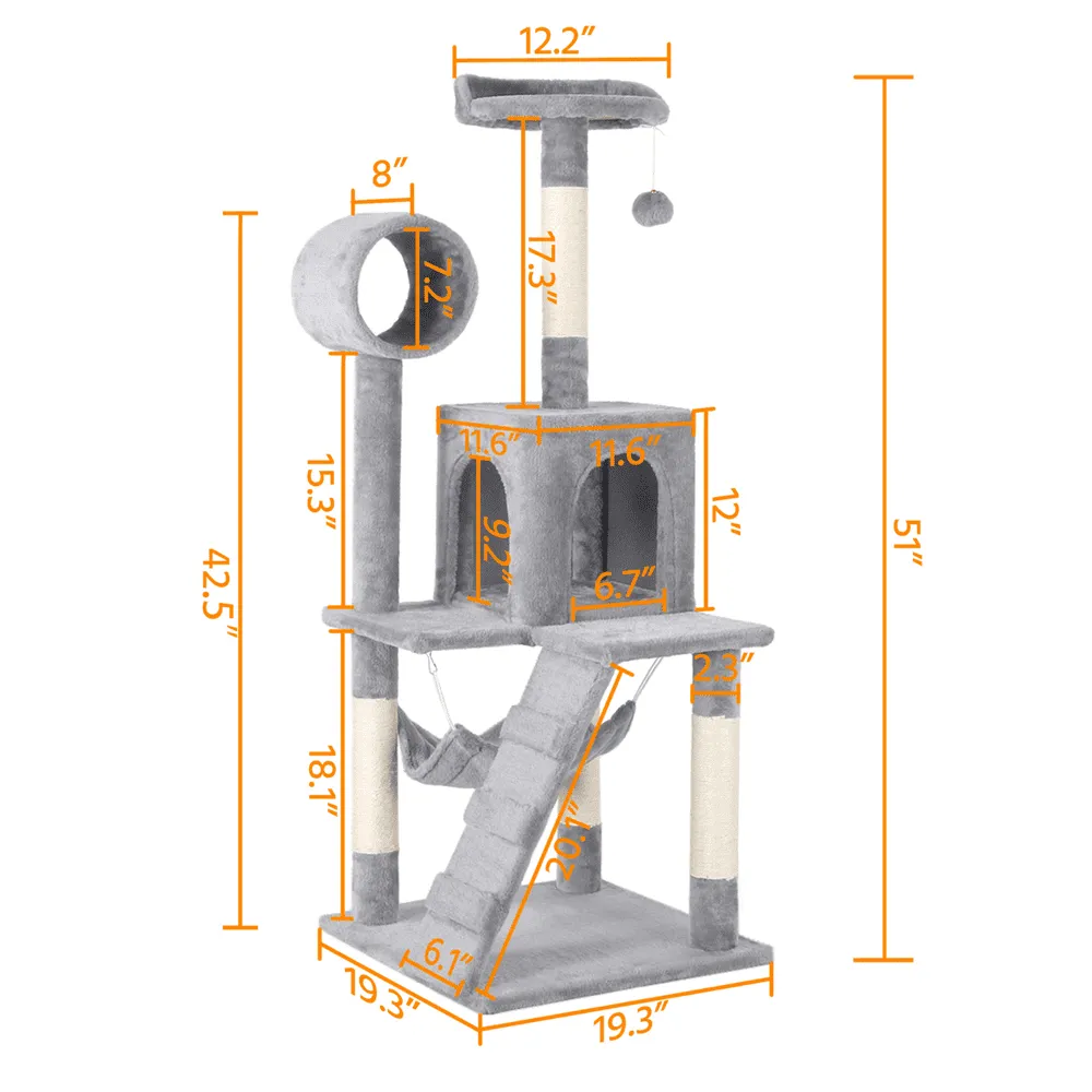 51'' Multilevel Cat Tree with Condo-Light Gray