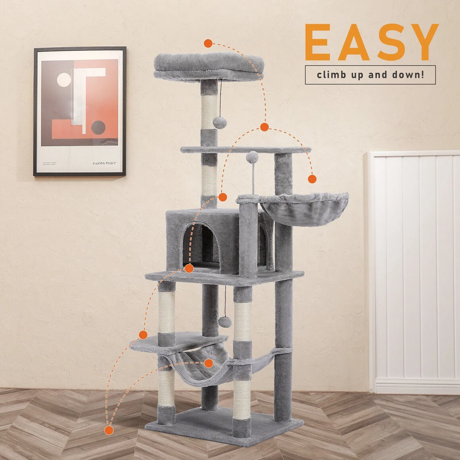 59.1" Cat Scratching Post / Tree / Pole - Grey