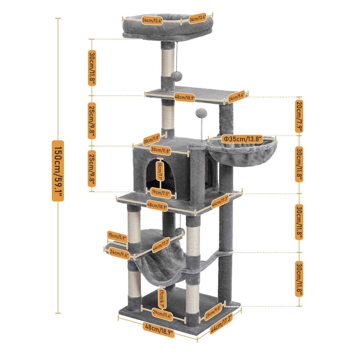 59.1" Cat Scratching Post / Tree / Pole - Grey