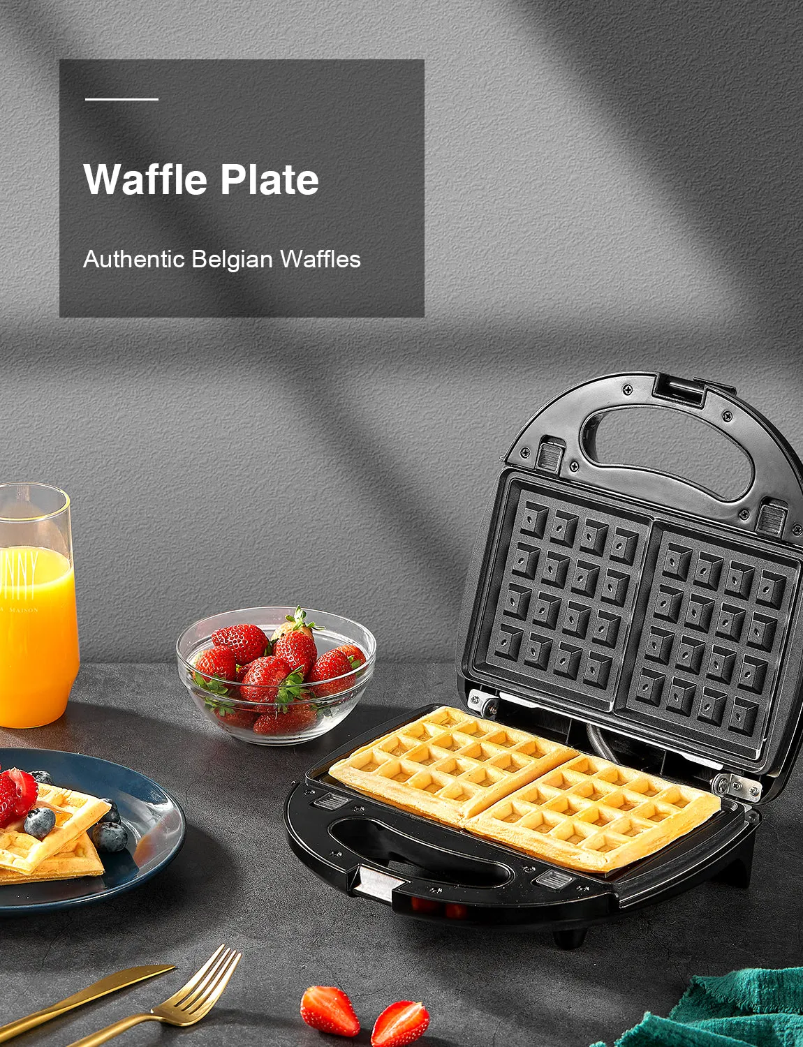 AICOK Sandwich Maker, Waffle Maker, Panini Press Grill, 3-in-1 Detachable Non-Stick Plates, LED Indicator, Cool Touch Handle, Dishwasher Safe