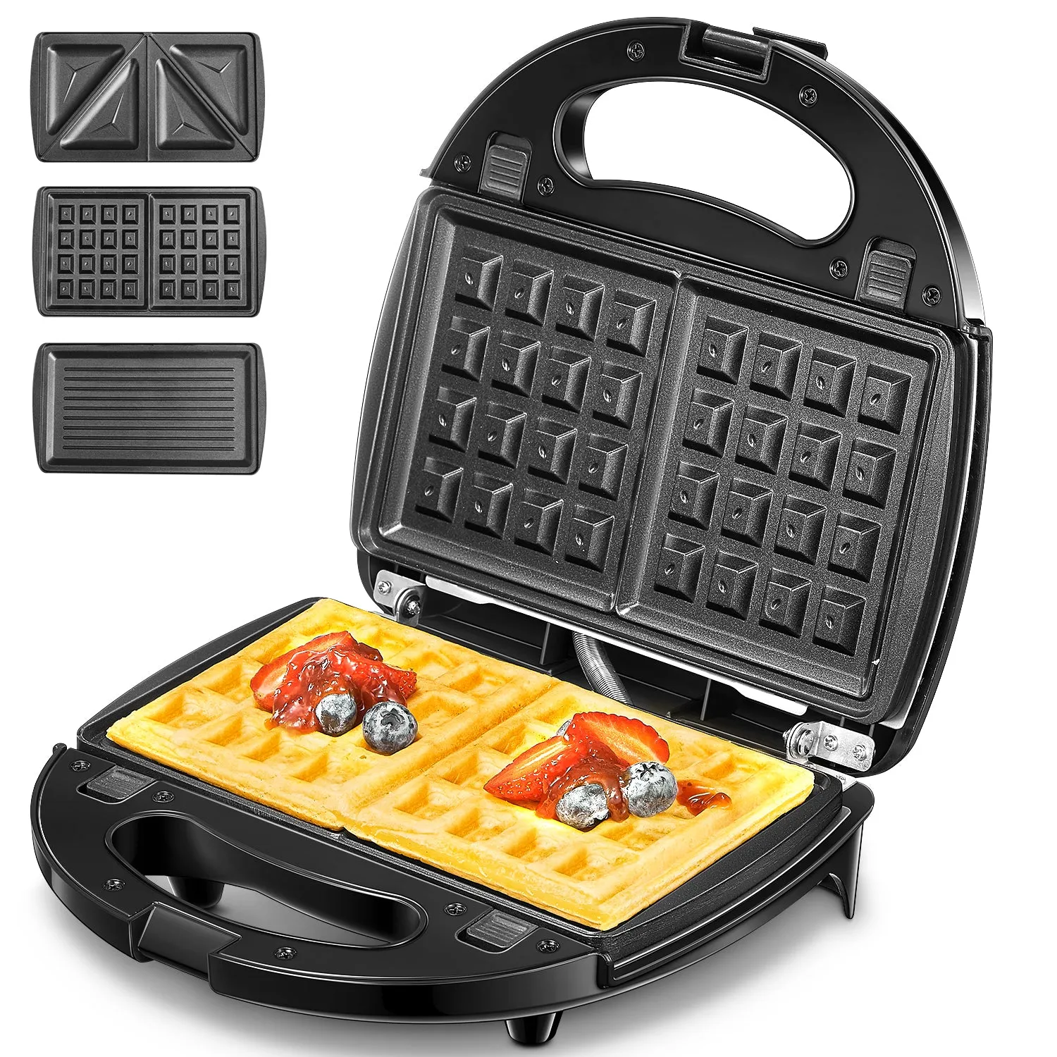 AICOK Sandwich Maker, Waffle Maker, Panini Press Grill, 3-in-1 Detachable Non-Stick Plates, LED Indicator, Cool Touch Handle, Dishwasher Safe