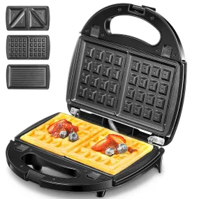AICOK Sandwich Maker, Waffle Maker, Panini Press Grill, 3-in-1 Detachable Non-Stick Plates, LED Indicator, Cool Touch Handle, Dishwasher Safe