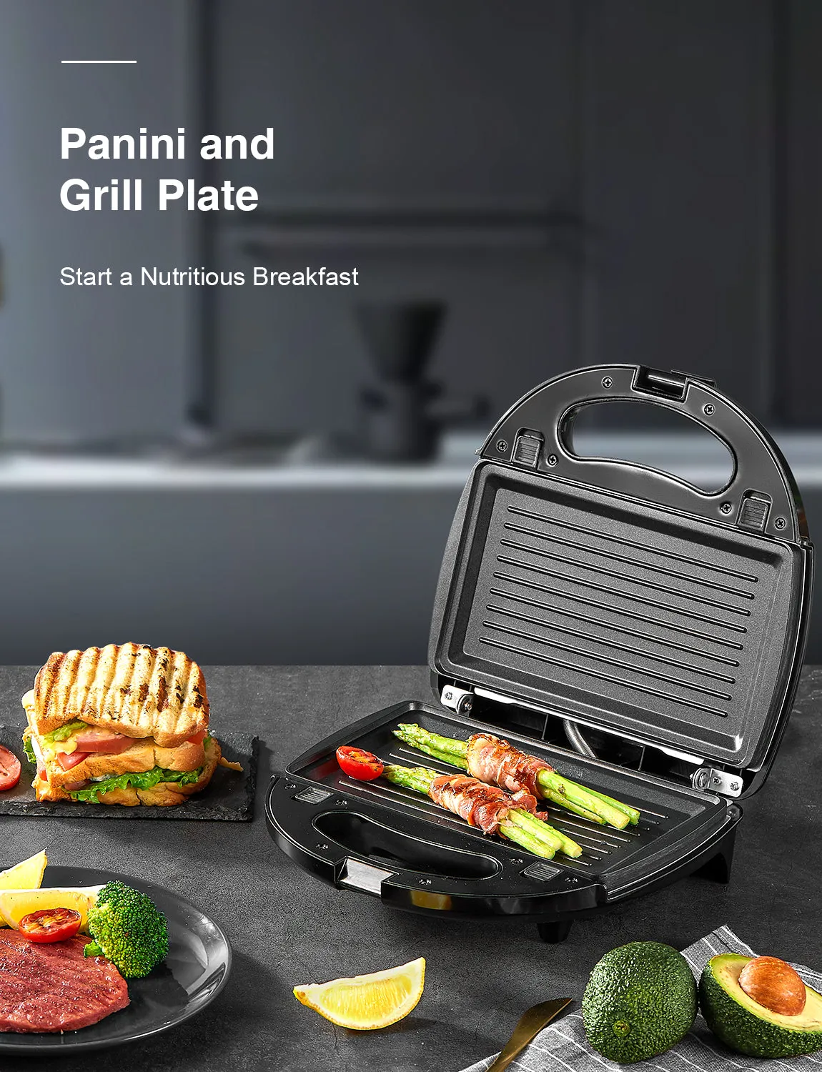 AICOK Sandwich Maker, Waffle Maker, Panini Press Grill, 3-in-1 Detachable Non-Stick Plates, LED Indicator, Cool Touch Handle, Dishwasher Safe