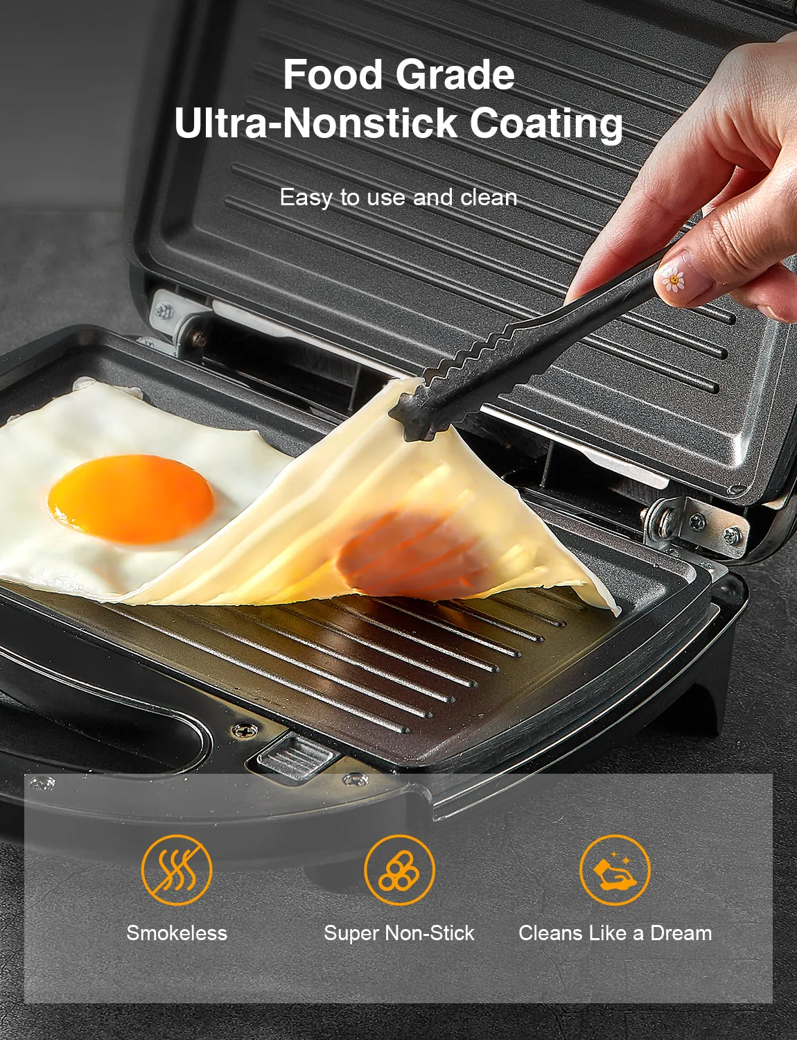 AICOK Sandwich Maker, Waffle Maker, Panini Press Grill, 3-in-1 Detachable Non-Stick Plates, LED Indicator, Cool Touch Handle, Dishwasher Safe