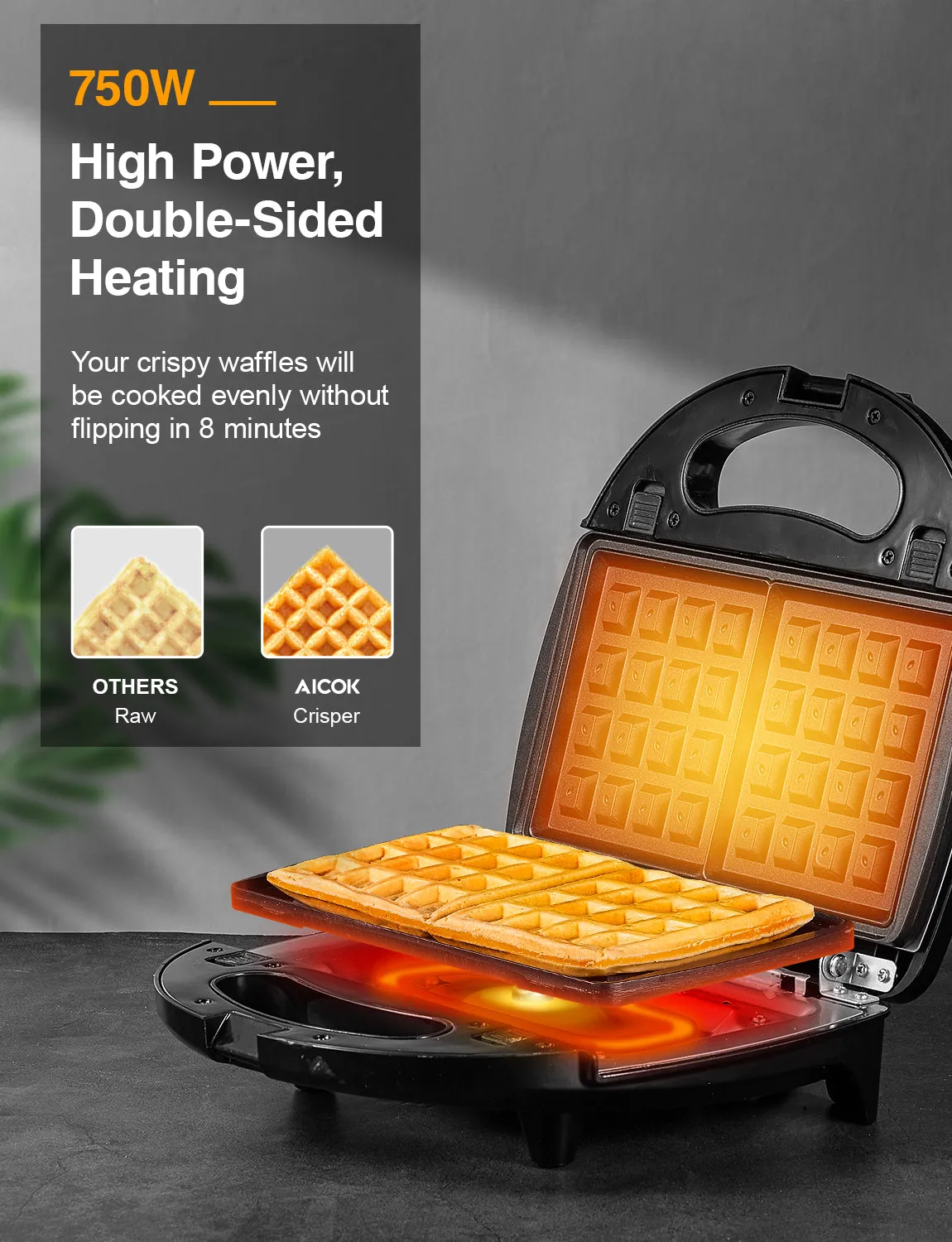 AICOK Sandwich Maker, Waffle Maker, Panini Press Grill, 3-in-1 Detachable Non-Stick Plates, LED Indicator, Cool Touch Handle, Dishwasher Safe