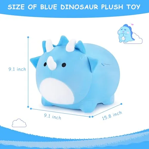 Auspicious beginning Dinosaur Plush Toys-16'' Blue Dinosaur PlushiesStuffed Animals, Cute Dino Plushie Dinosaur Anime Plush Pillows Birthday Gifts for Kids Boys Girls