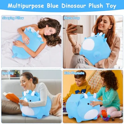 Auspicious beginning Dinosaur Plush Toys-16'' Blue Dinosaur PlushiesStuffed Animals, Cute Dino Plushie Dinosaur Anime Plush Pillows Birthday Gifts for Kids Boys Girls
