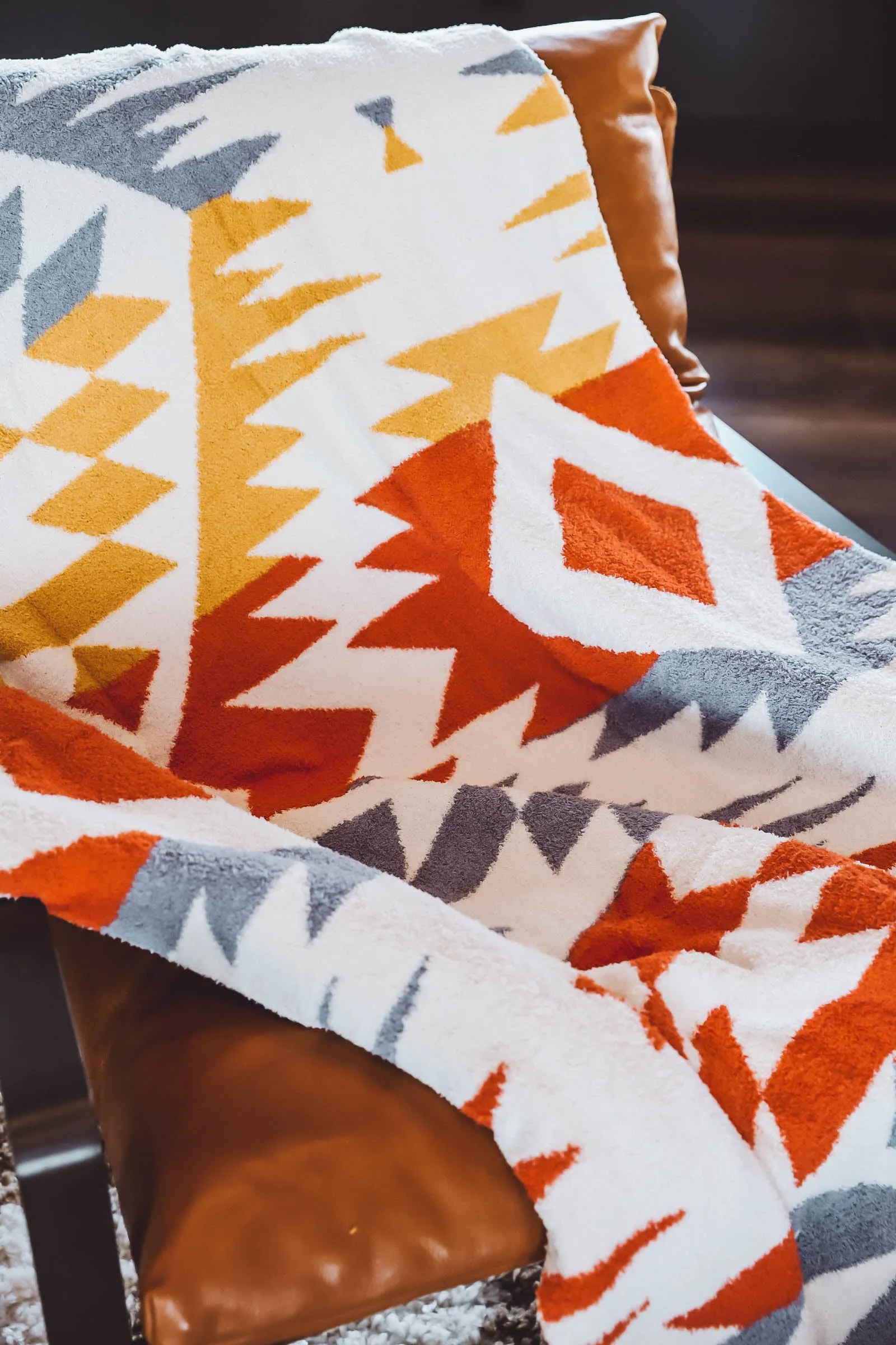Aztec Pattern Throw Blanket-Orange Mix