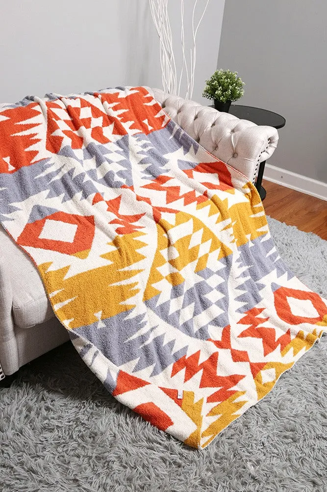 Aztec Pattern Throw Blanket-Orange Mix