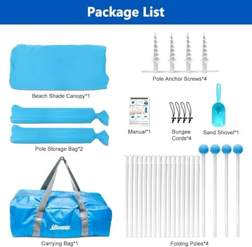 Beach Tent, Camping Tent UPF50  with 8 Sandbags, Beach Essentials for 6-12 Persons, Beach Shade Canopy with Stability Poles and Big Ground Pegs, Pop Up Canopy for Camping, Picnics, 10X10FT Blue