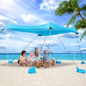 Beach Tent, Camping Tent UPF50  with 8 Sandbags, Beach Essentials for 6-12 Persons, Beach Shade Canopy with Stability Poles and Big Ground Pegs, Pop Up Canopy for Camping, Picnics, 10X10FT Blue