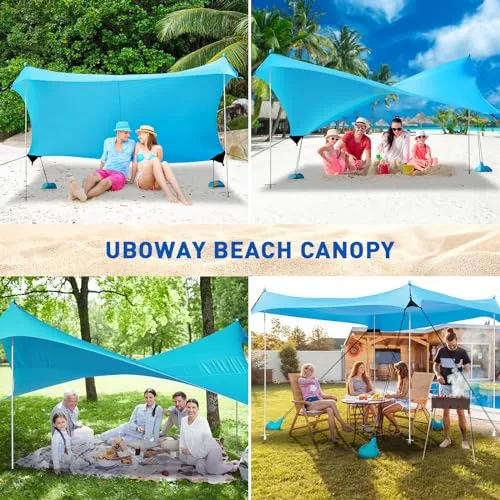 Beach Tent, Camping Tent UPF50  with 8 Sandbags, Beach Essentials for 6-12 Persons, Beach Shade Canopy with Stability Poles and Big Ground Pegs, Pop Up Canopy for Camping, Picnics, 10X10FT Blue