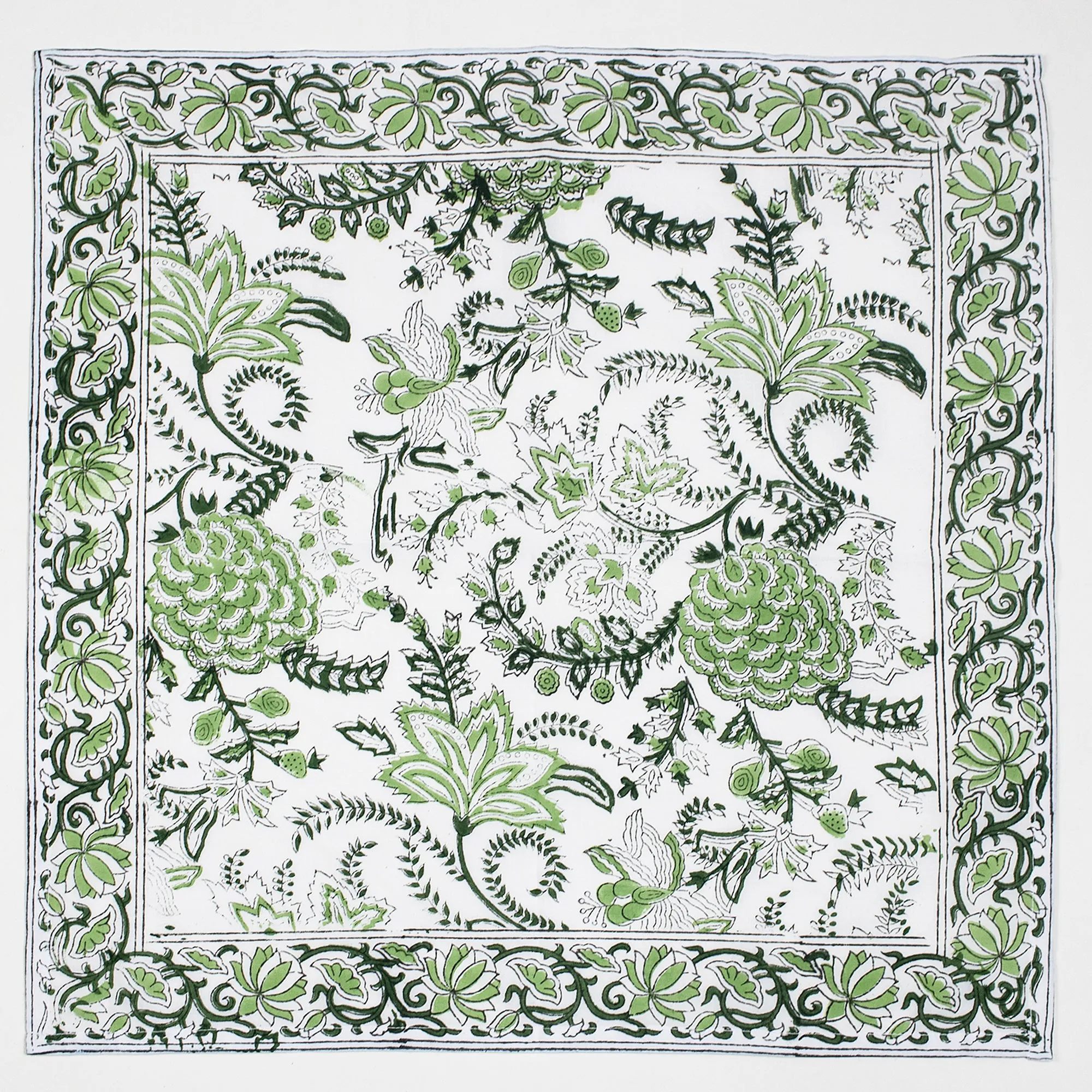 Beautiful Premium Hand Block Green Floral Reusable Soft Napkins