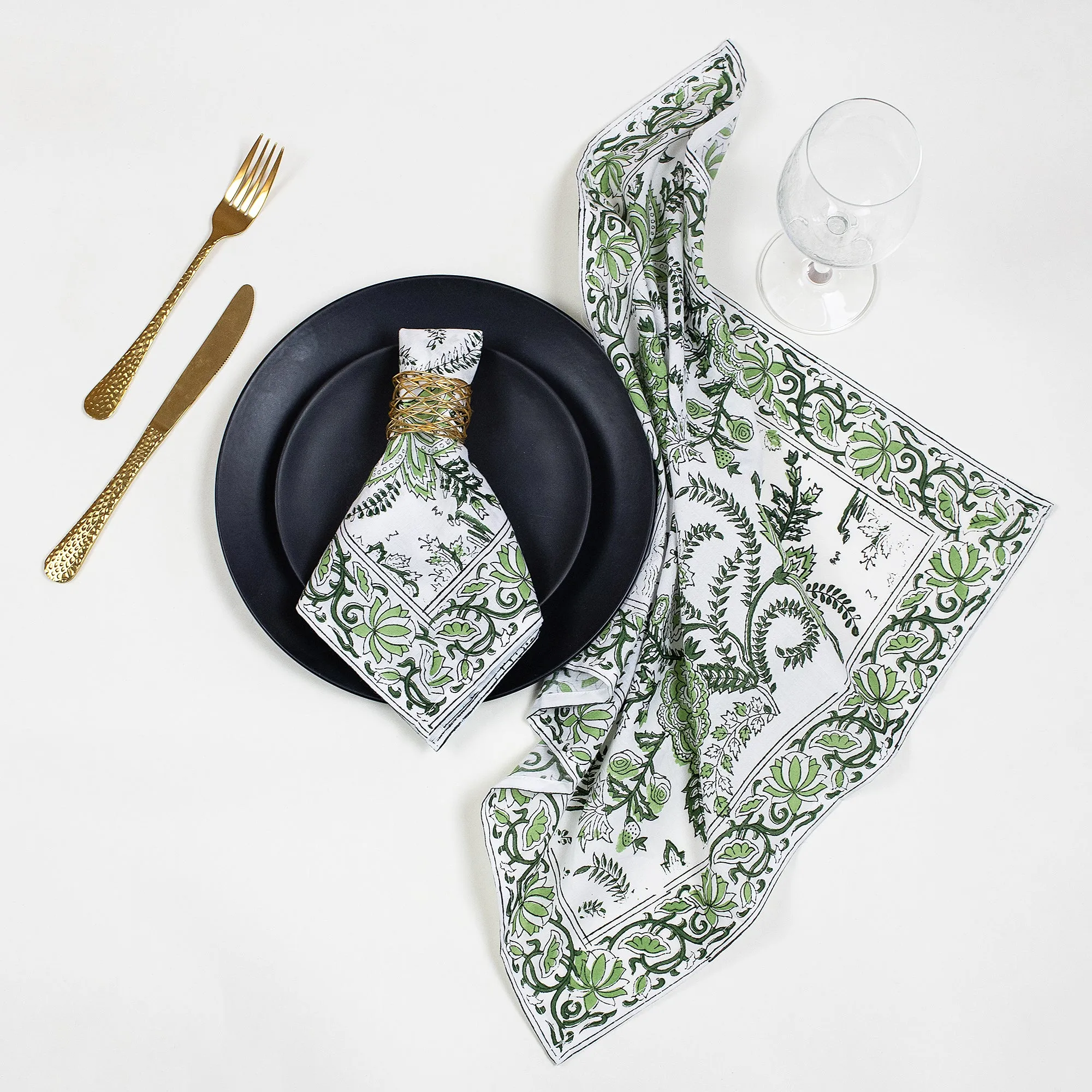 Beautiful Premium Hand Block Green Floral Reusable Soft Napkins