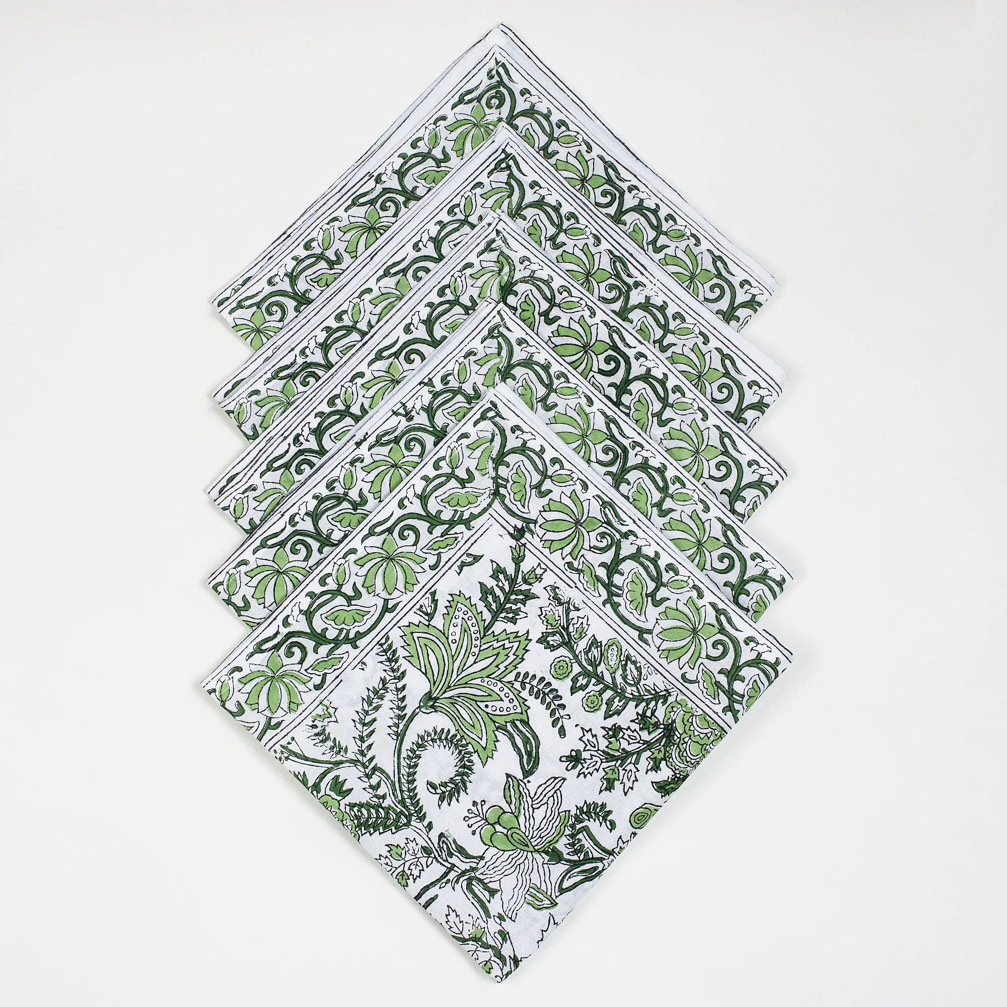 Beautiful Premium Hand Block Green Floral Reusable Soft Napkins