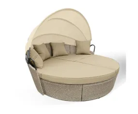 Canopy Daybed Outdoor - Beige 3pc Round Rattan Day Bed Set