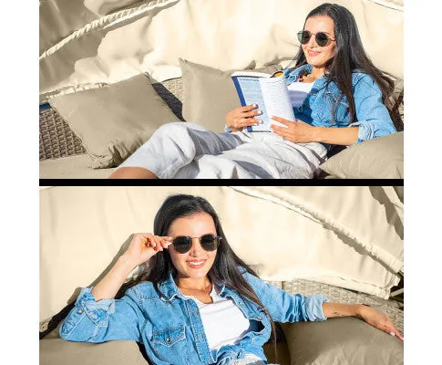 Canopy Daybed Outdoor - Beige 3pc Round Rattan Day Bed Set