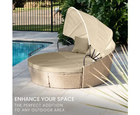 Canopy Daybed Outdoor - Beige 3pc Round Rattan Day Bed Set