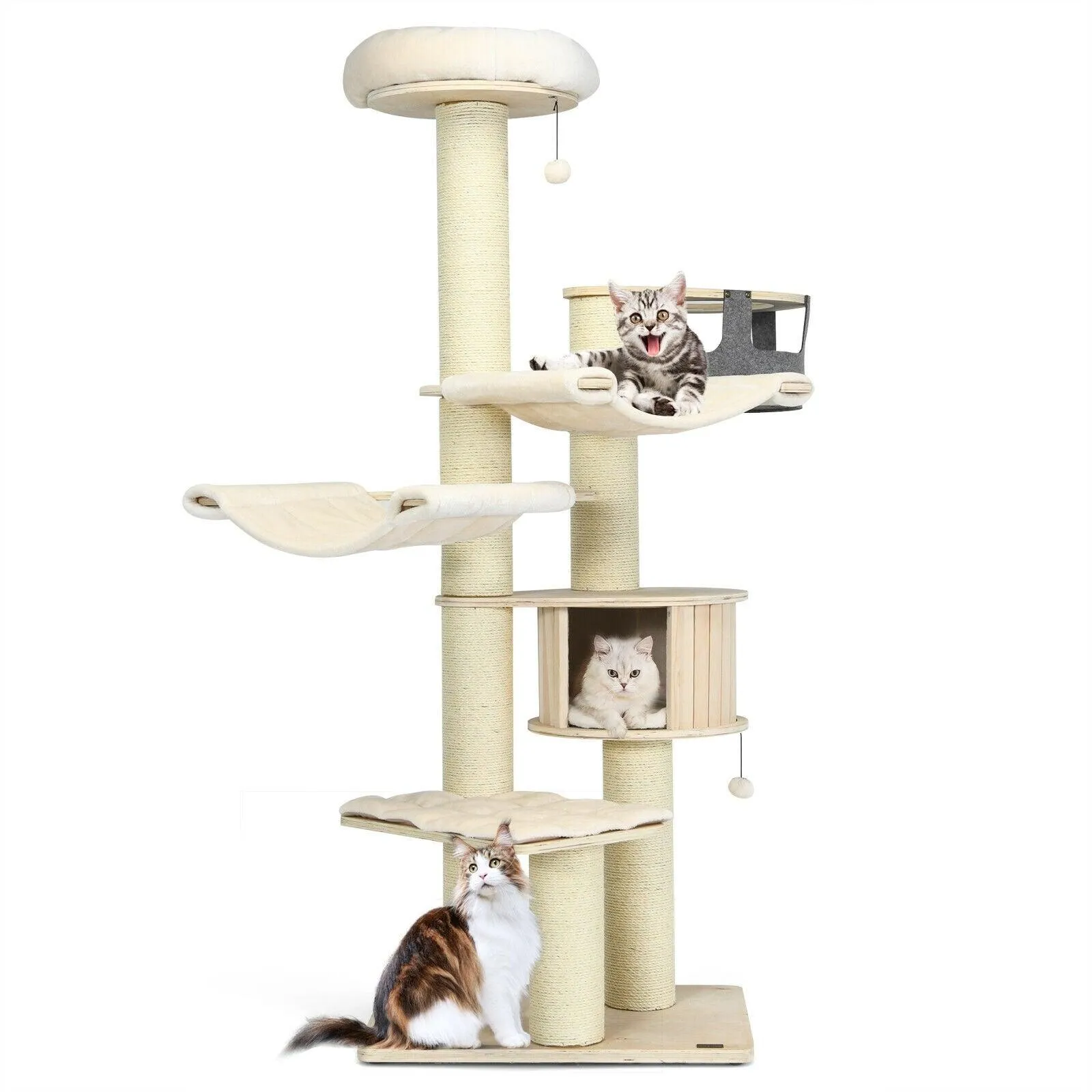 Cat Tree Condo PS7476,77.5 Inch Multi-Level Kitten Activity Tower with Sisal Posts