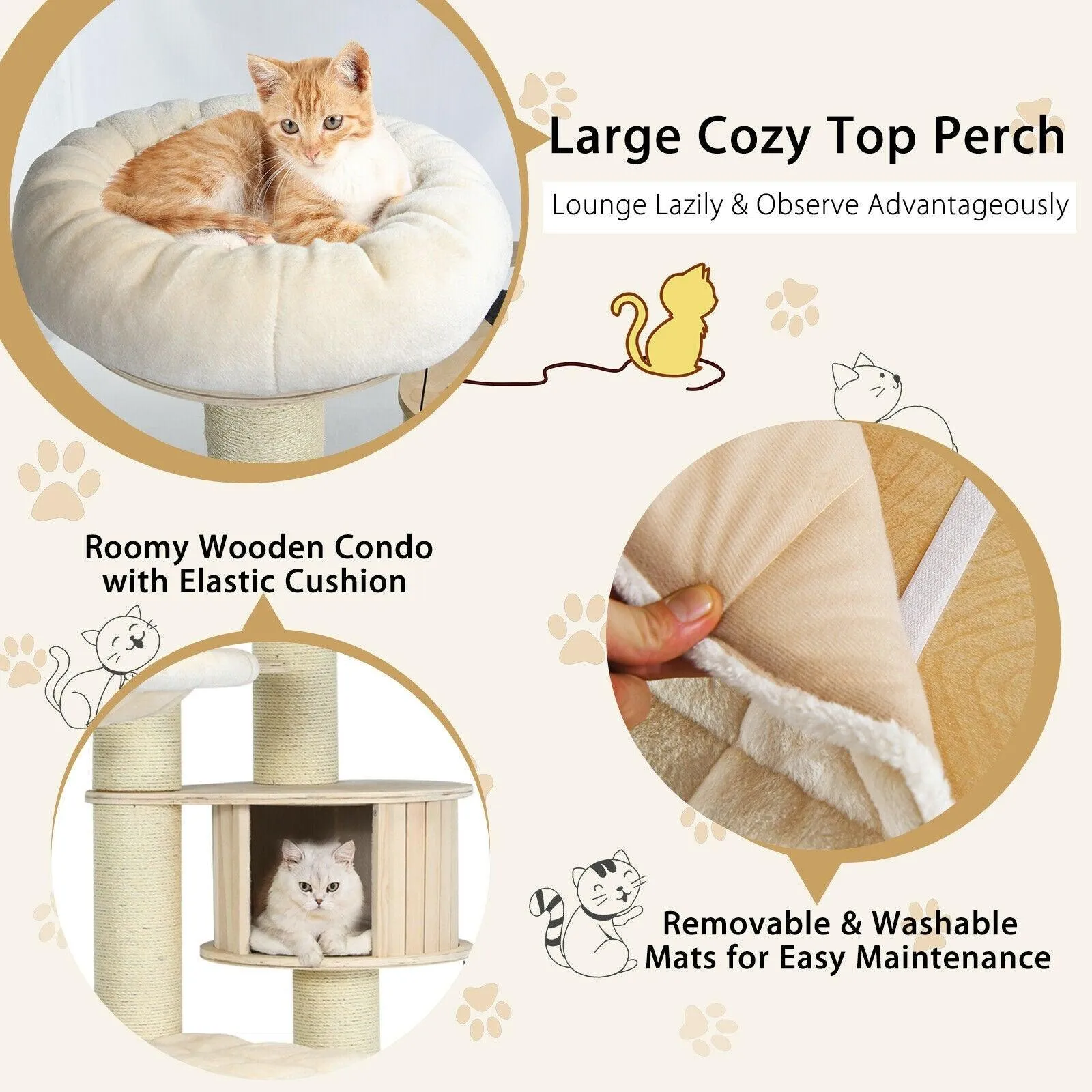 Cat Tree Condo PS7476,77.5 Inch Multi-Level Kitten Activity Tower with Sisal Posts