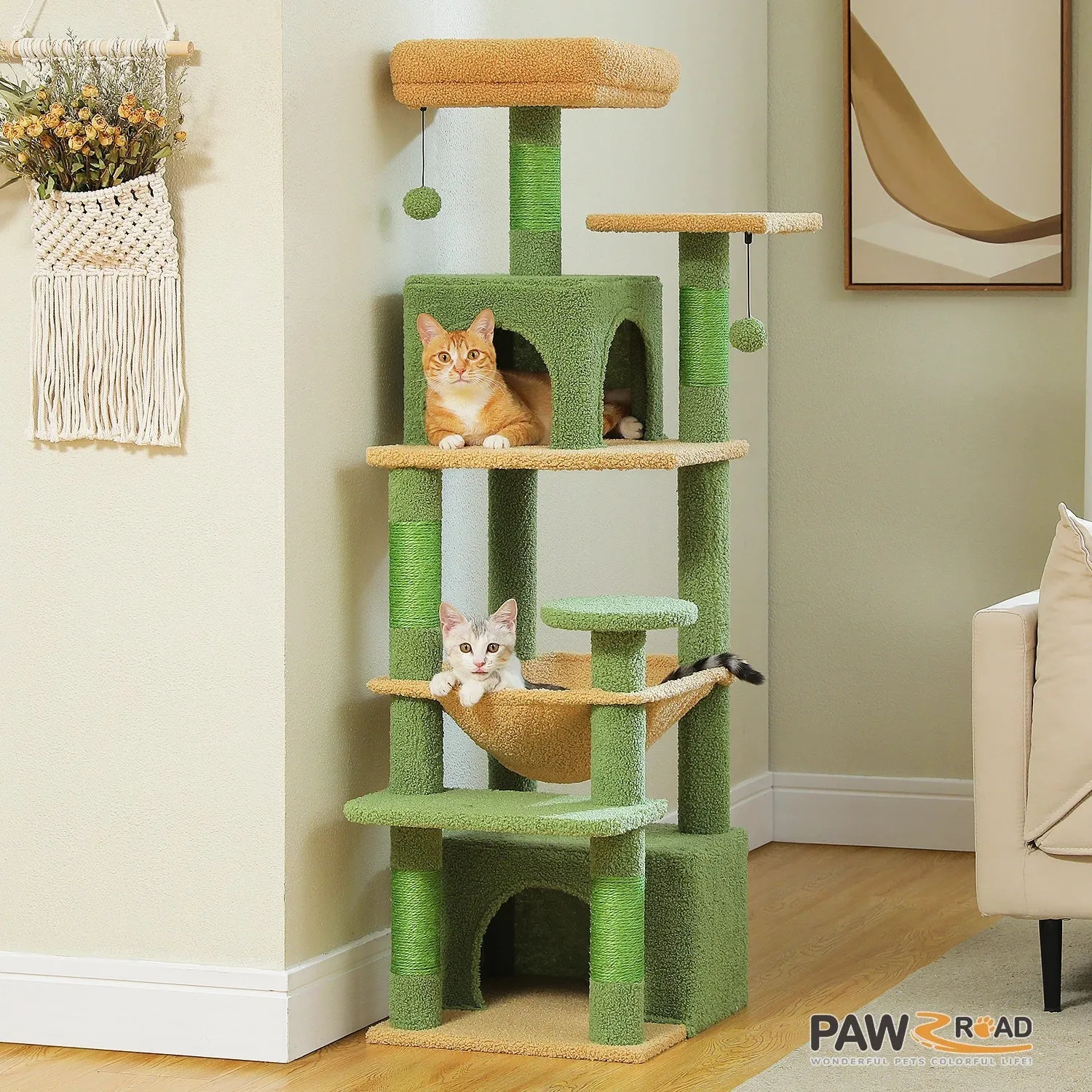 Deluxe Cat Tree Tower for Large Cats - 136cm Height with Hammocks, Condos, and Scratching Posts