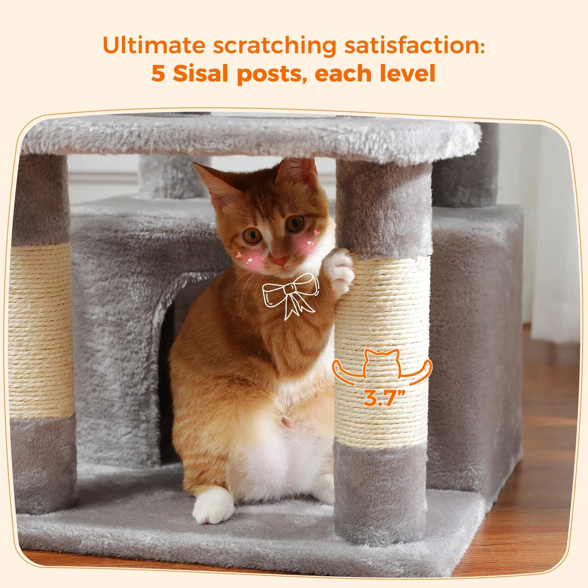 Deluxe Cat Tree Tower for Large Cats - 136cm Height with Hammocks, Condos, and Scratching Posts