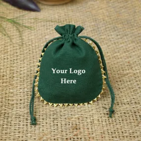 Designer Jewelry Packaging Pouches Personalized Logo Small Bags Round Gold Lace Handmade Jewelry Green Pouches – CraftJaipur