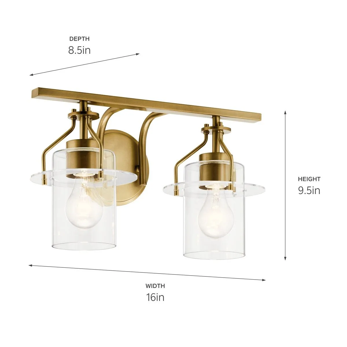 Everett 16 in. 2 Lights Vanity Light Brushed Brass finish