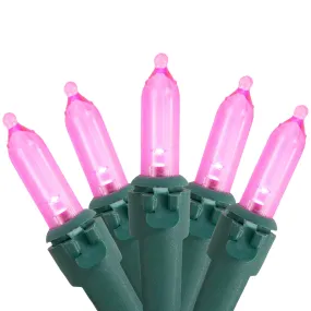 everyday 100ct LED Mini Christmas Lights Green - 33' Green Wire Pink
