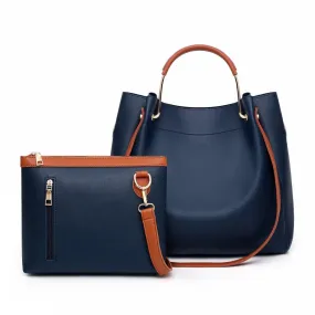 Guluded Leather Portable Handbag Navyblue