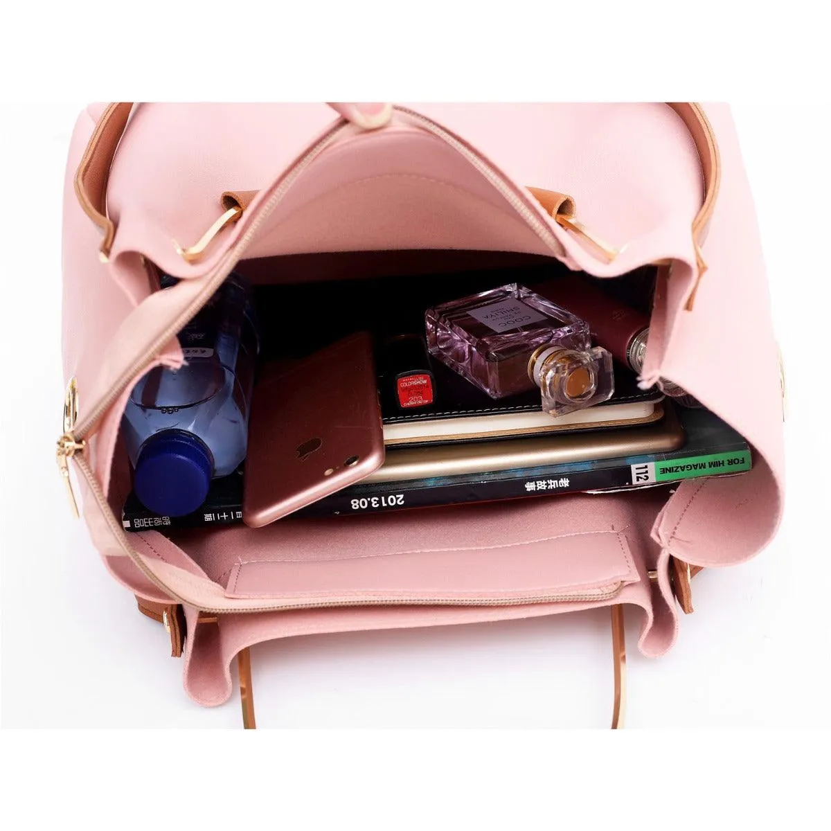 Guluded Leather Portable Handbag Navyblue