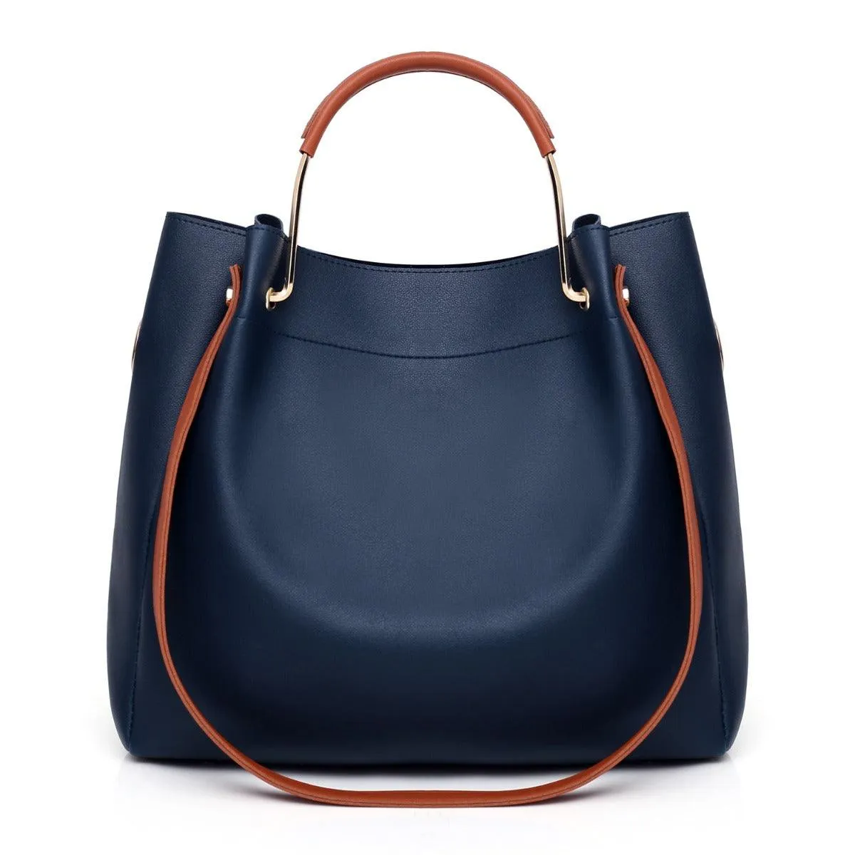 Guluded Leather Portable Handbag Navyblue