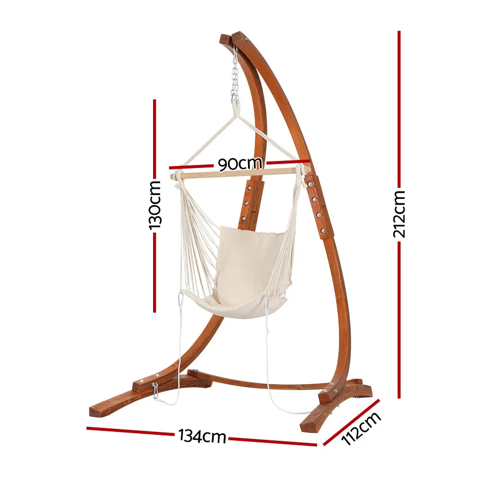 Hammock Chair Timber Outdoor Furniture Camping with Stand - White